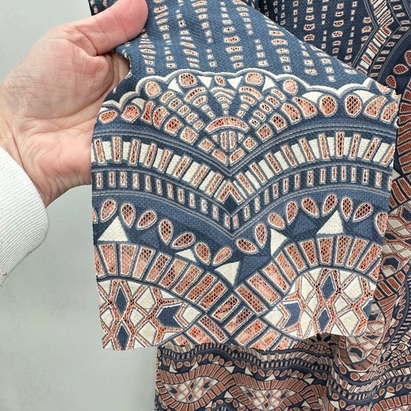 BCBG MAXAZRIA Alina woman cotton 70's bohemian hippie mini blue shift dress L - Picture 7 of 14